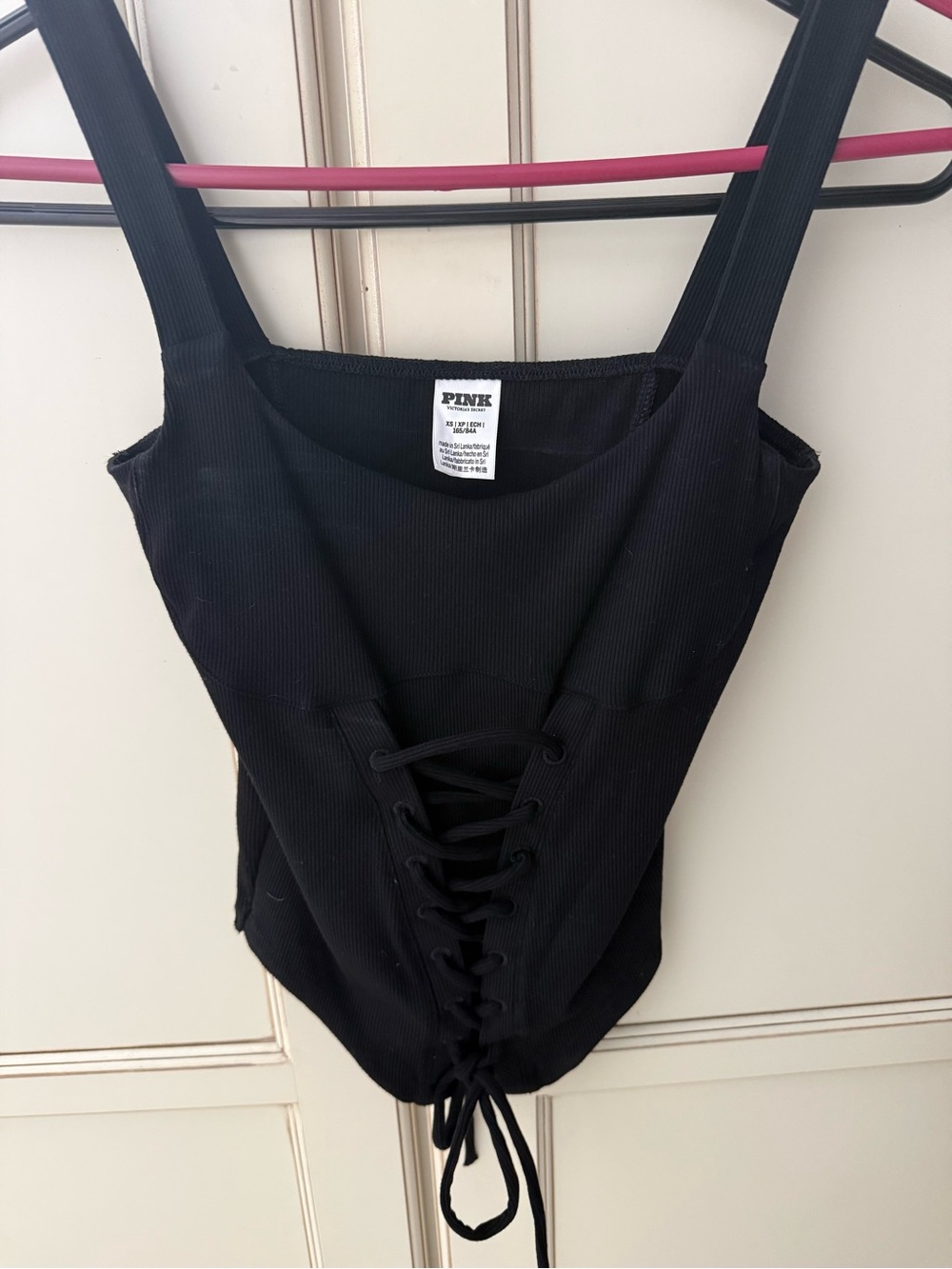 PINK Victoria's Secret Black Ribbed Lace-Up One Piece
